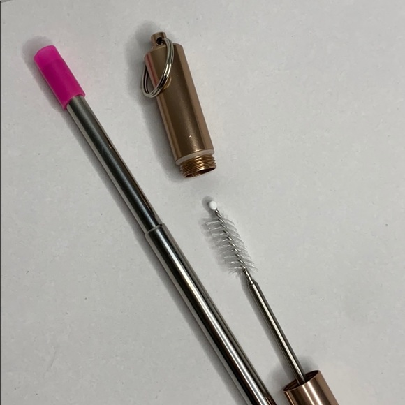 NEW Rose Gold Stainless Steel Straw Keychains - Picture 2 of 2